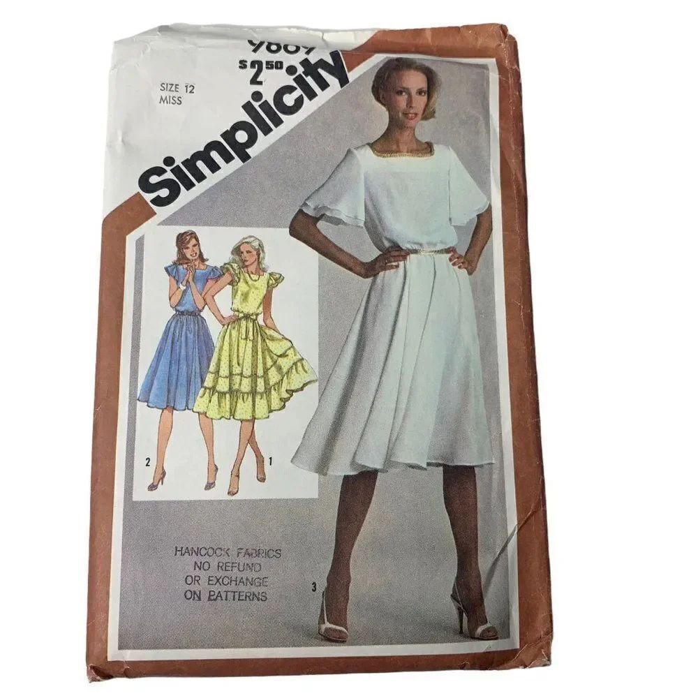 Vintage 80s Simplicity 9869 Pattern Misses 6-14 Midi Dress in Two Lengths Uncut